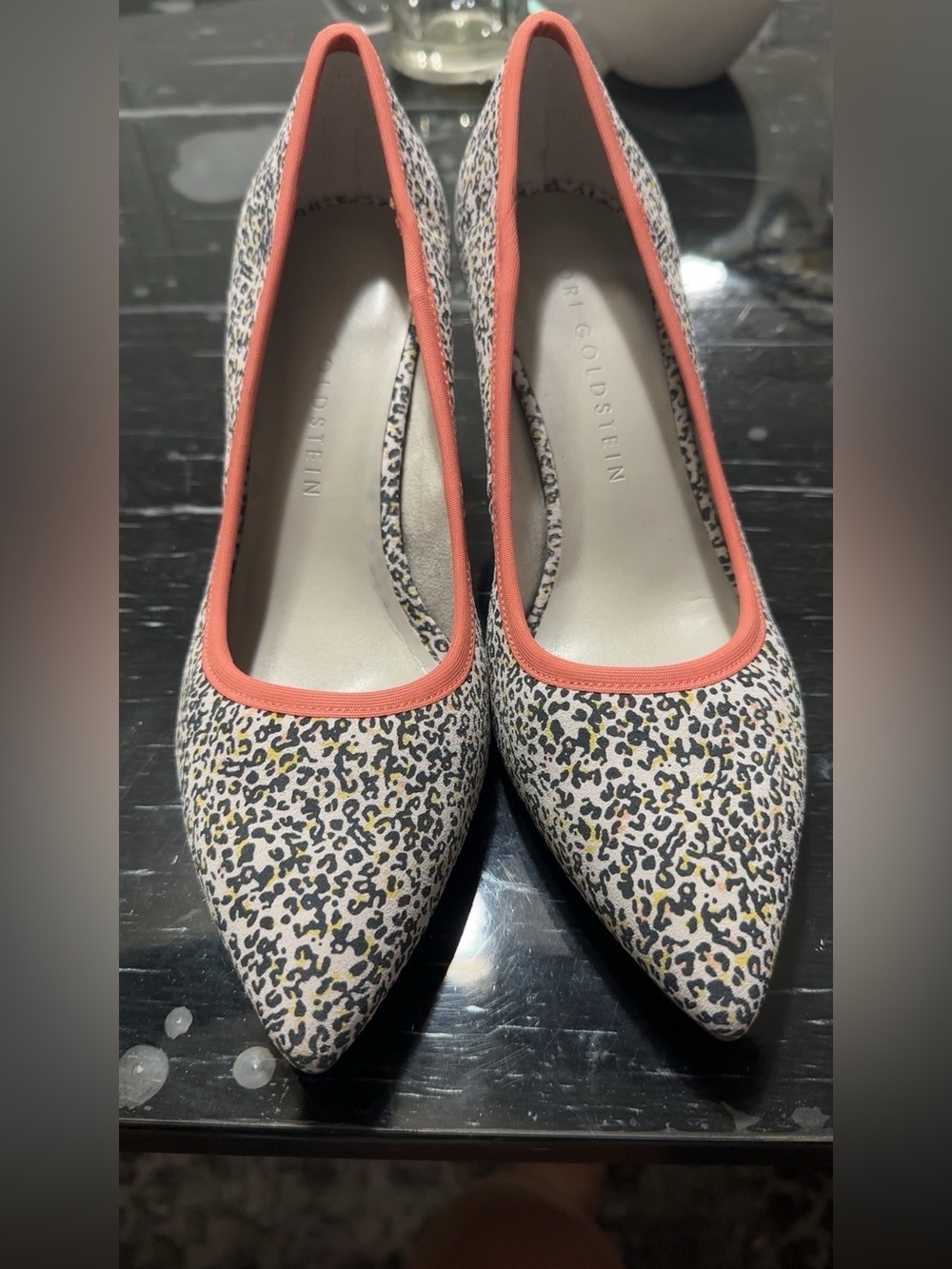 LOGO by Lori Goldstein Leopard Print Pointed Pumps with Coral Trim